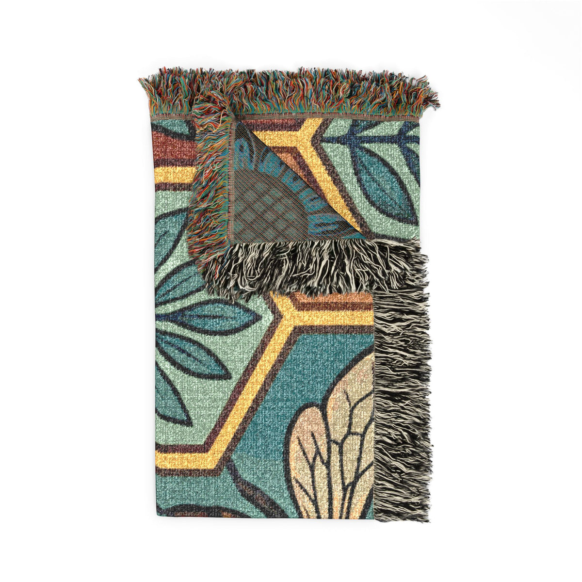 Bee and Sunflower Hexagon Woven Blanket | Honeybee Tapestry Throw