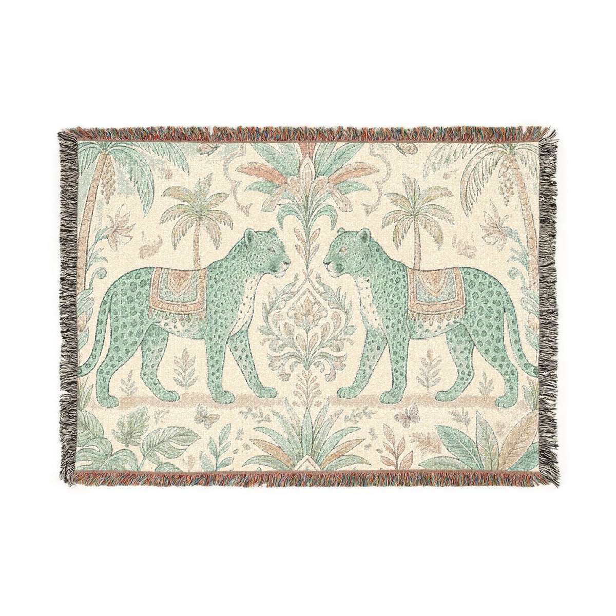Paisley Tiger Tapestry Woven Blanket | Boho Palm Motif