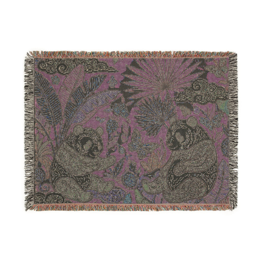 Panda Floral Tapestry Woven Blanket | Jungle Leaves, Sunflower Motif