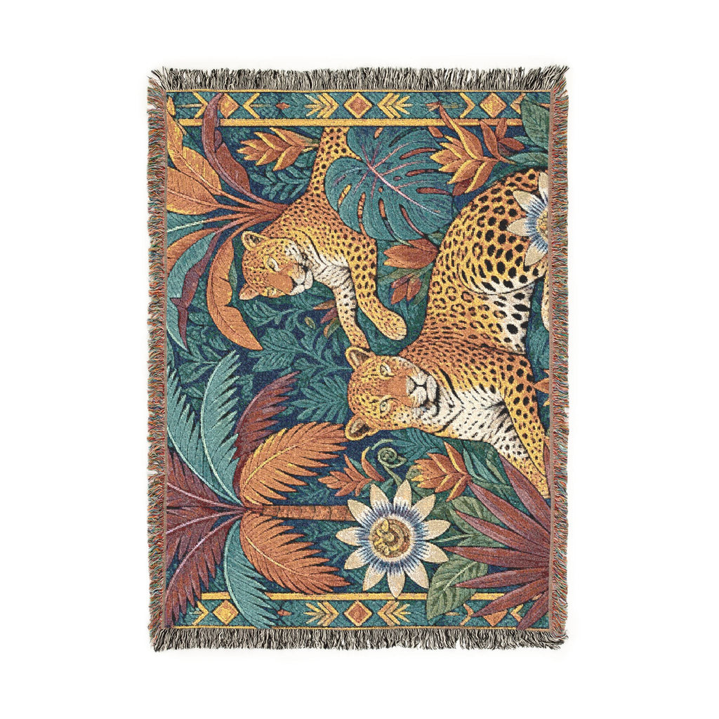 Tropical Leopard Tapestry Woven Blanket | Jungle Animal Throw