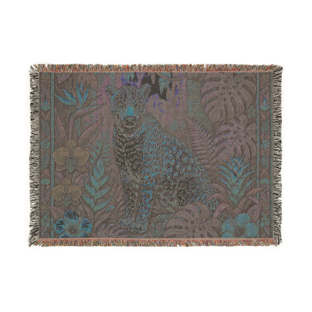 Jungle Leopard Woven Blanket | Tropical Animal Tapestry Throw