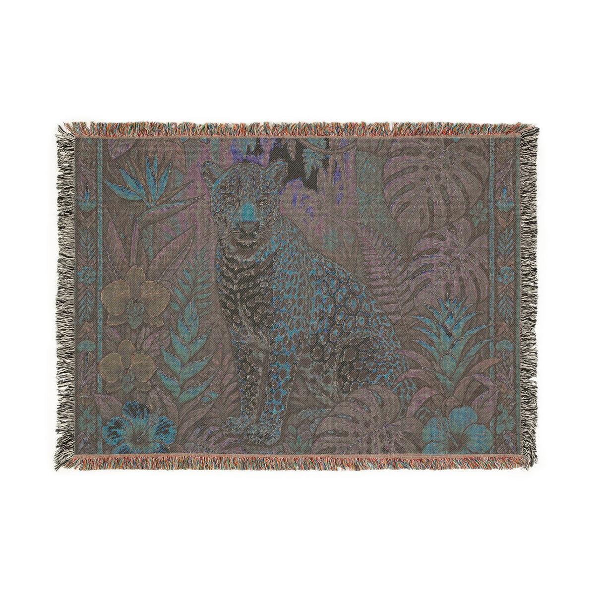 Jungle Leopard Woven Blanket | Tropical Animal Tapestry Throw