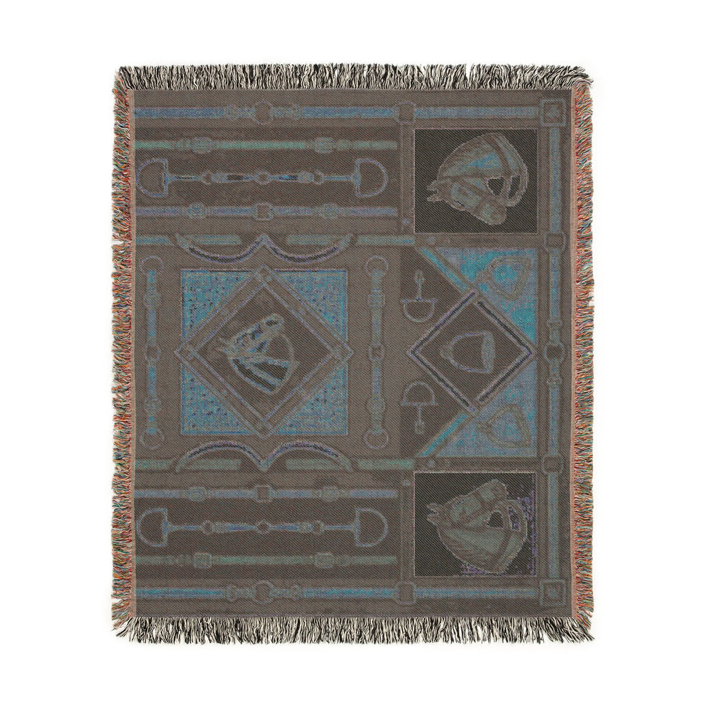 Equestrian Horse Bit Pattern Woven Blanket | Horse Head, Bridles, Stirrups