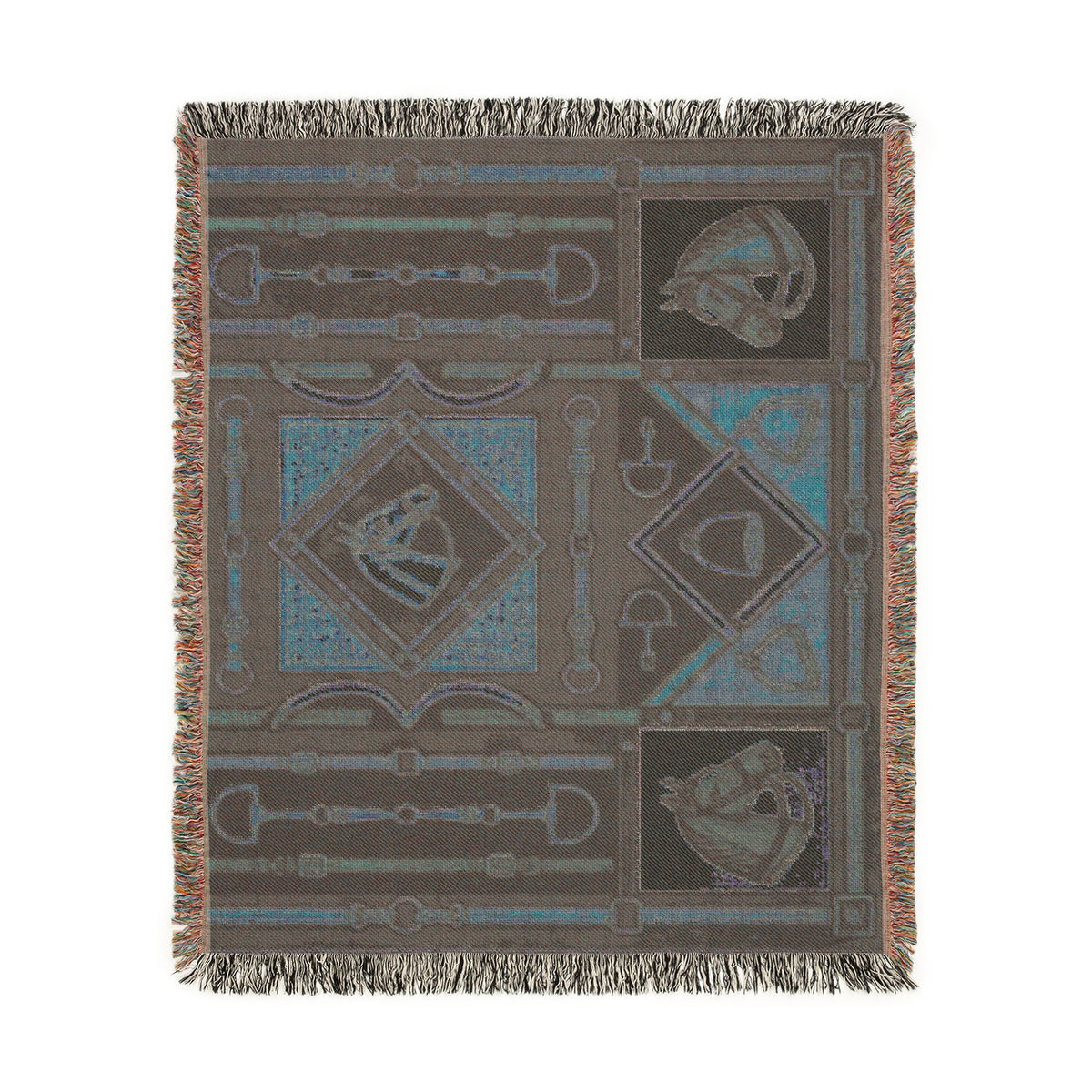 Equestrian Horse Bit Pattern Woven Blanket | Horse Head, Bridles, Stirrups