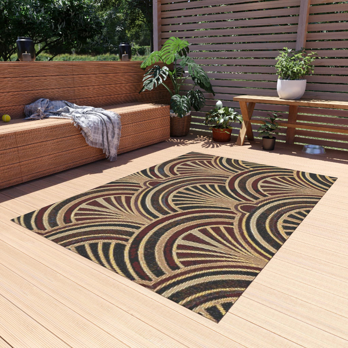 Art Deco Fan Pattern Outdoor Rug | Geometric Entryway Doormat