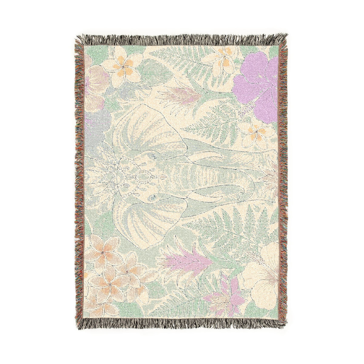Floral Elephant Woven Blanket | Pastel Boho Jungle Throw