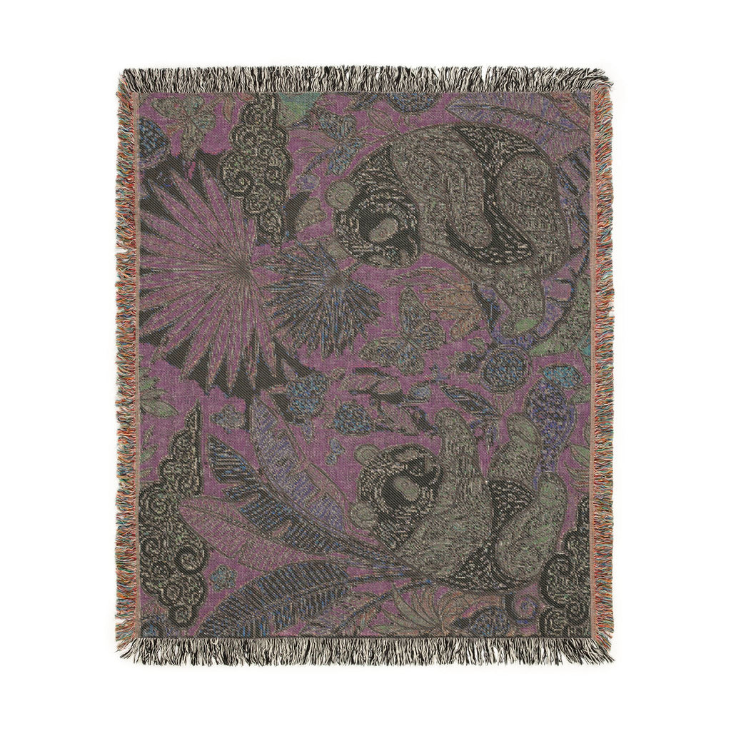 Panda Floral Tapestry Woven Blanket | Jungle Leaves, Sunflower Motif