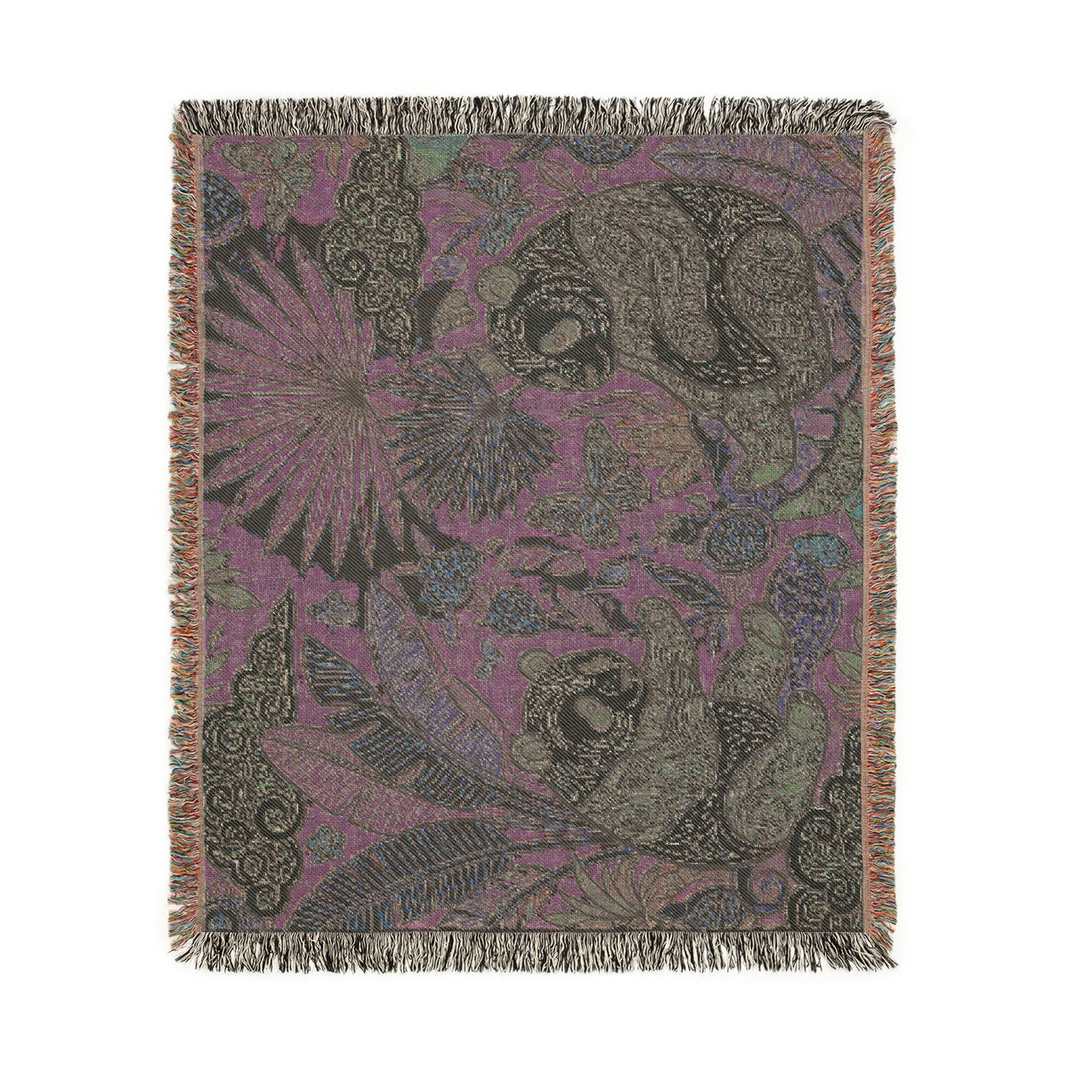 Panda Floral Tapestry Woven Blanket | Jungle Leaves, Sunflower Motif