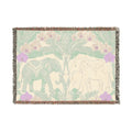 Art Nouveau Elephant Pattern Woven Blanket | Floral Tapestry Throw