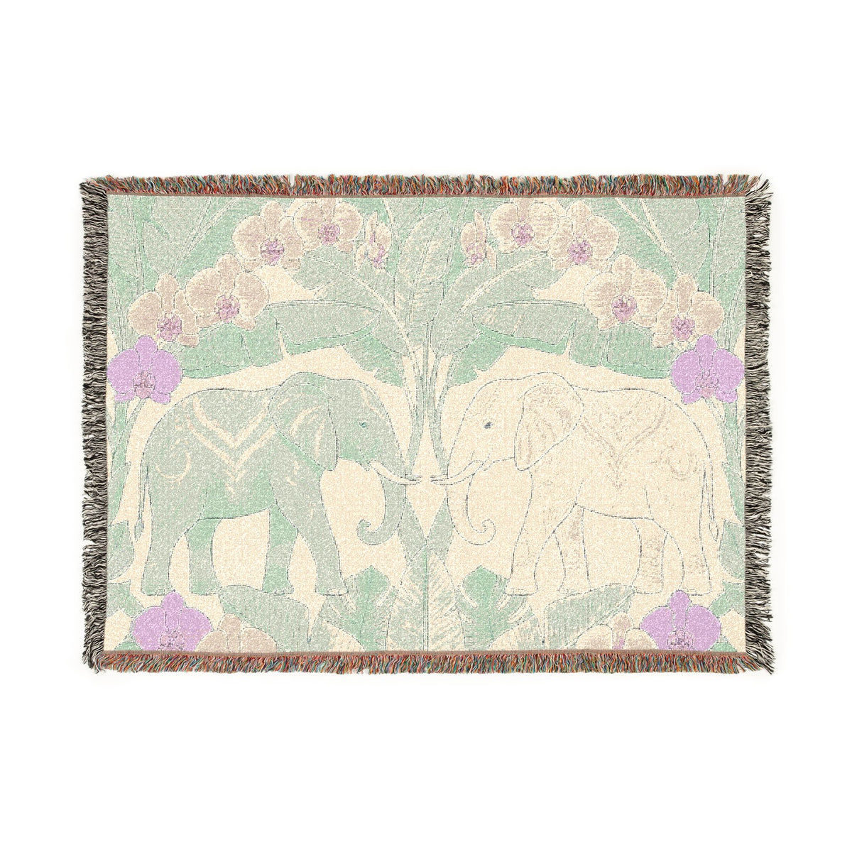 Art Nouveau Elephant Pattern Woven Blanket | Floral Tapestry Throw
