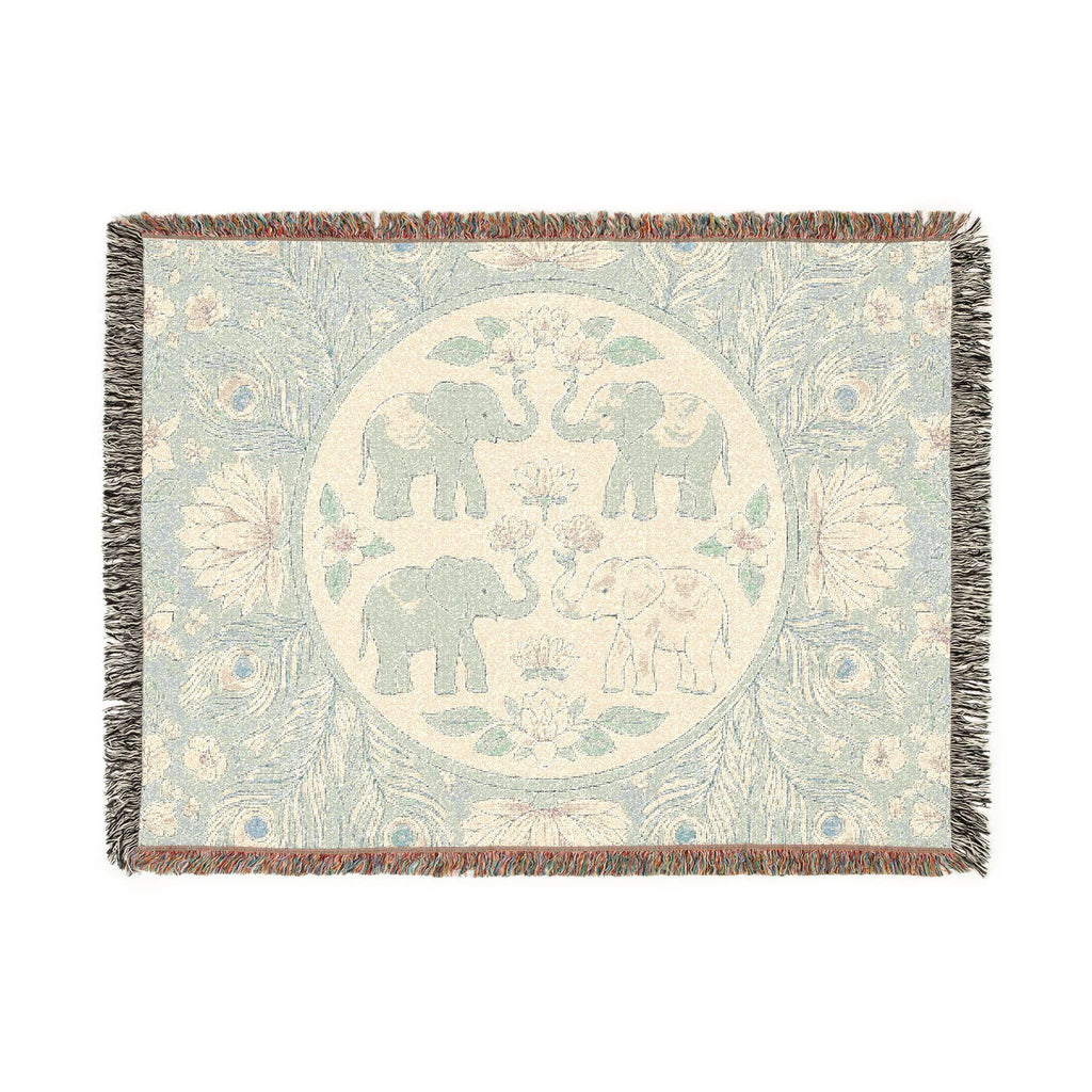 Elephant Medallion Woven Blanket | Boho Floral Throw