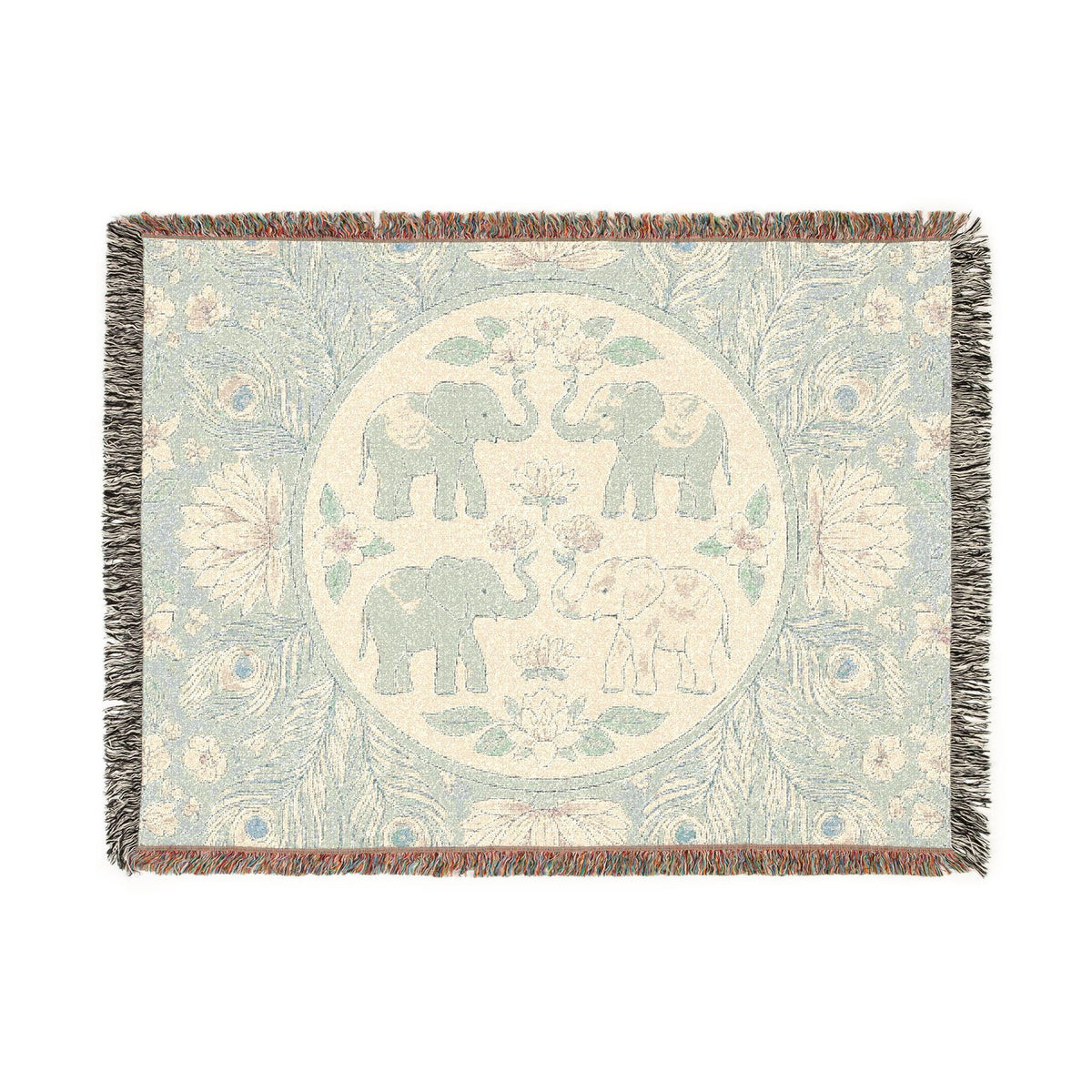 Elephant Medallion Woven Blanket | Boho Floral Throw