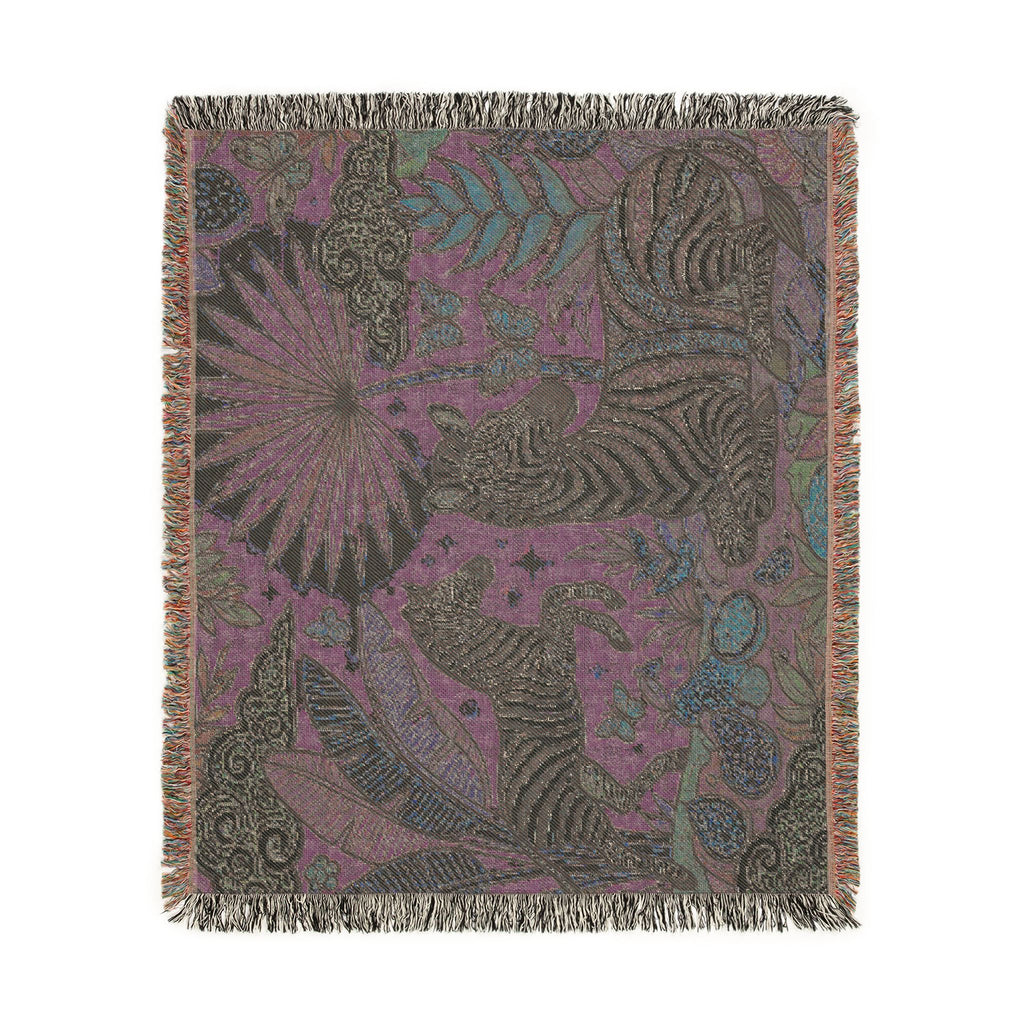 Jungle Zebras Woven Blanket | Tropical Animal Tapestry Throw