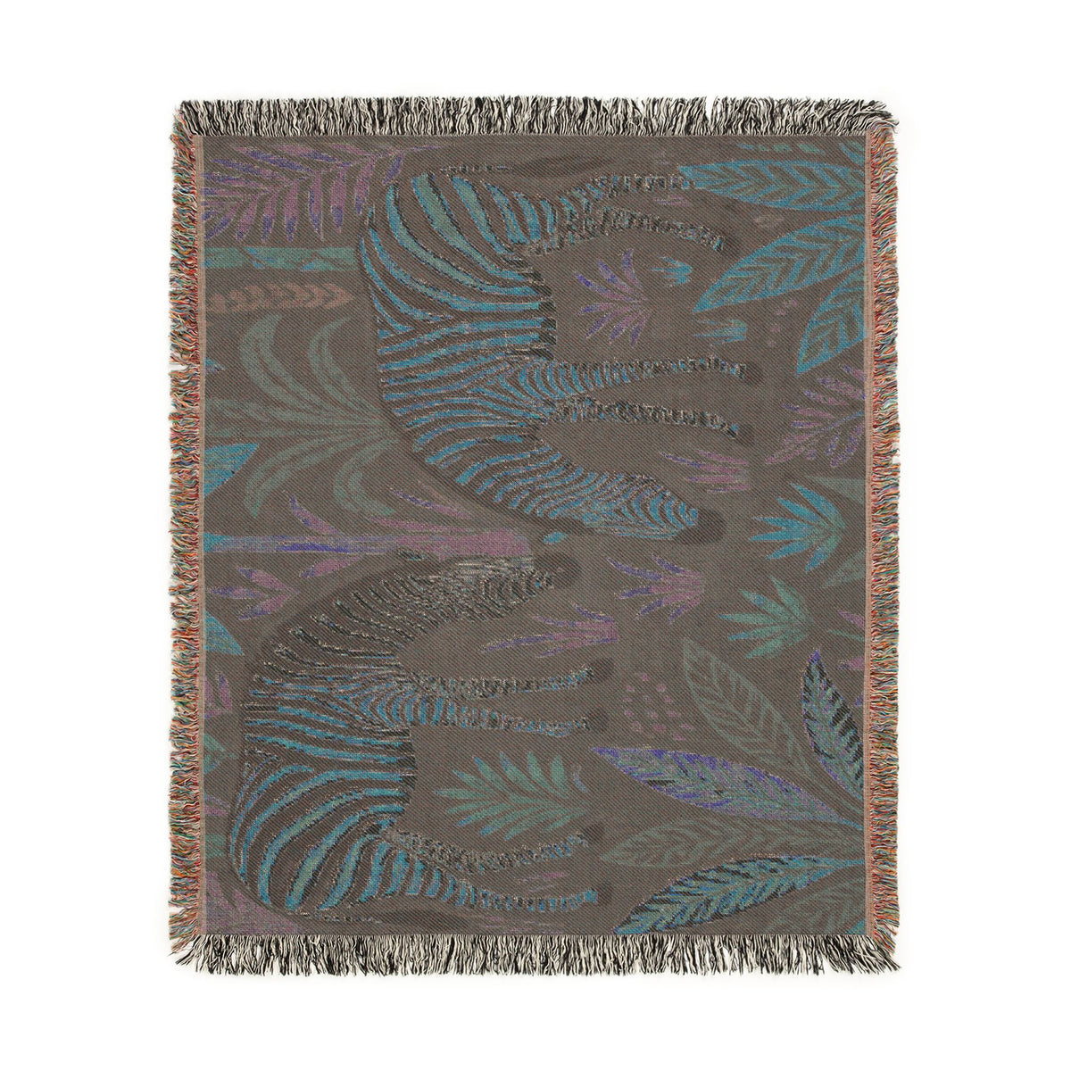 Striped Zebra Jungle Woven Blanket | Animal Print Throw, Botanical Motif