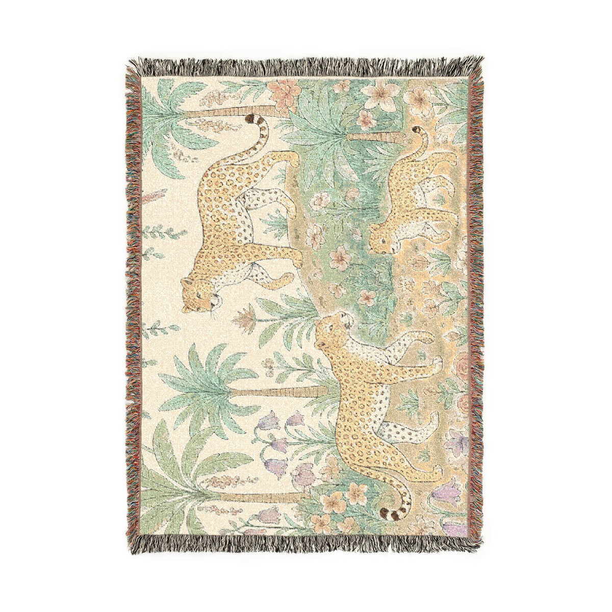 Jungle Leopard Tapestry Woven Blanket | Tropical Palm Animal Throw