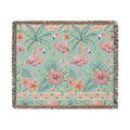 Tropical Flamingo Pattern Blanket | Woven Throw with Palm & Hibiscus