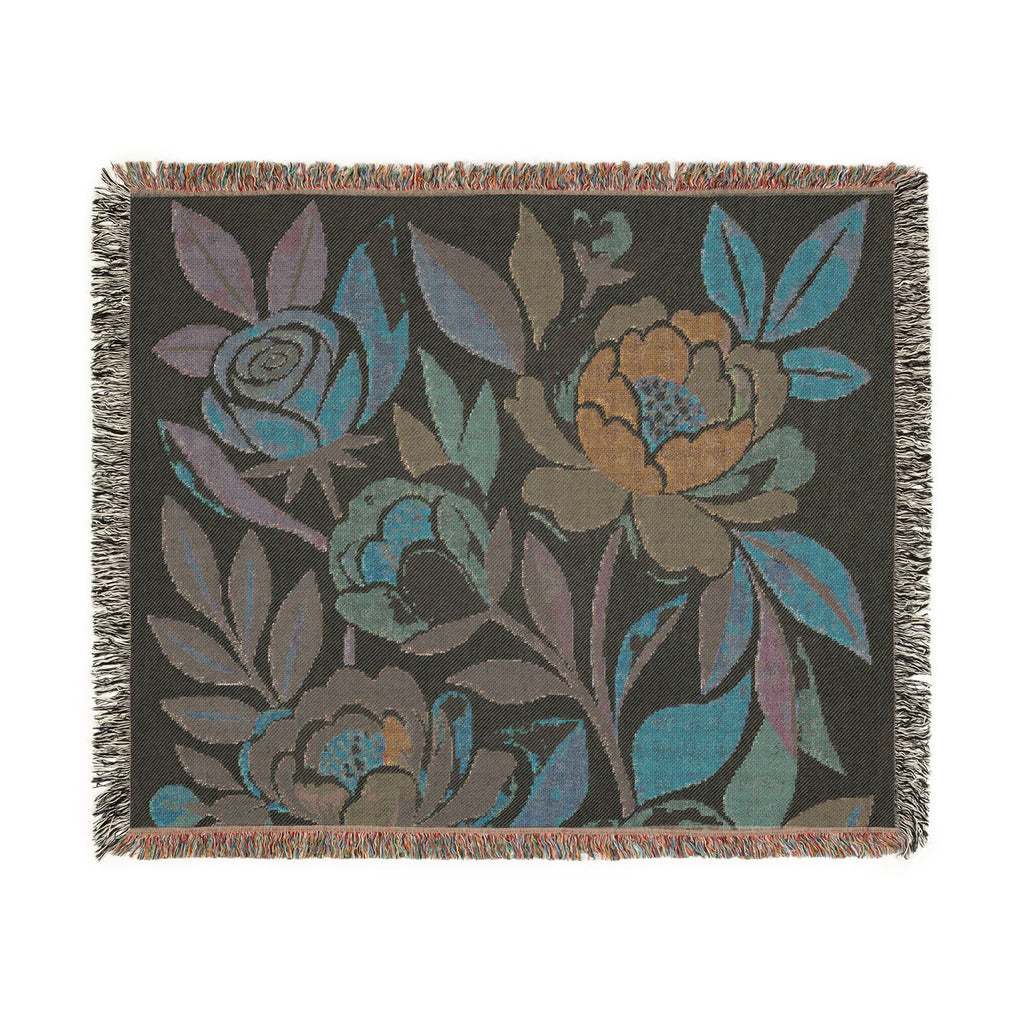 Floral Peony Tapestry Woven Blanket | Boho Floral Throw