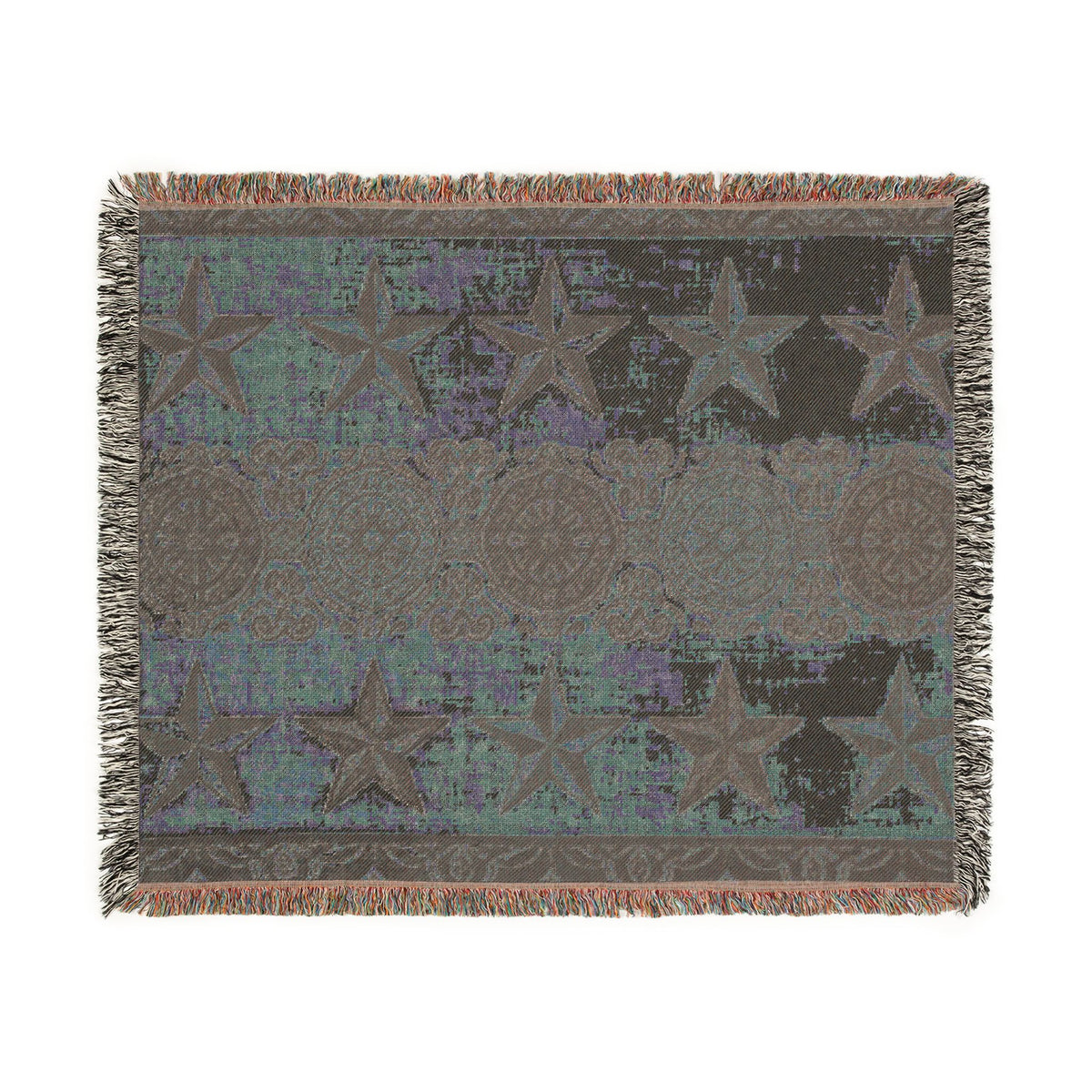 Rustic Star Pattern Woven Blanket | Southwestern Throw, Fringe Edge