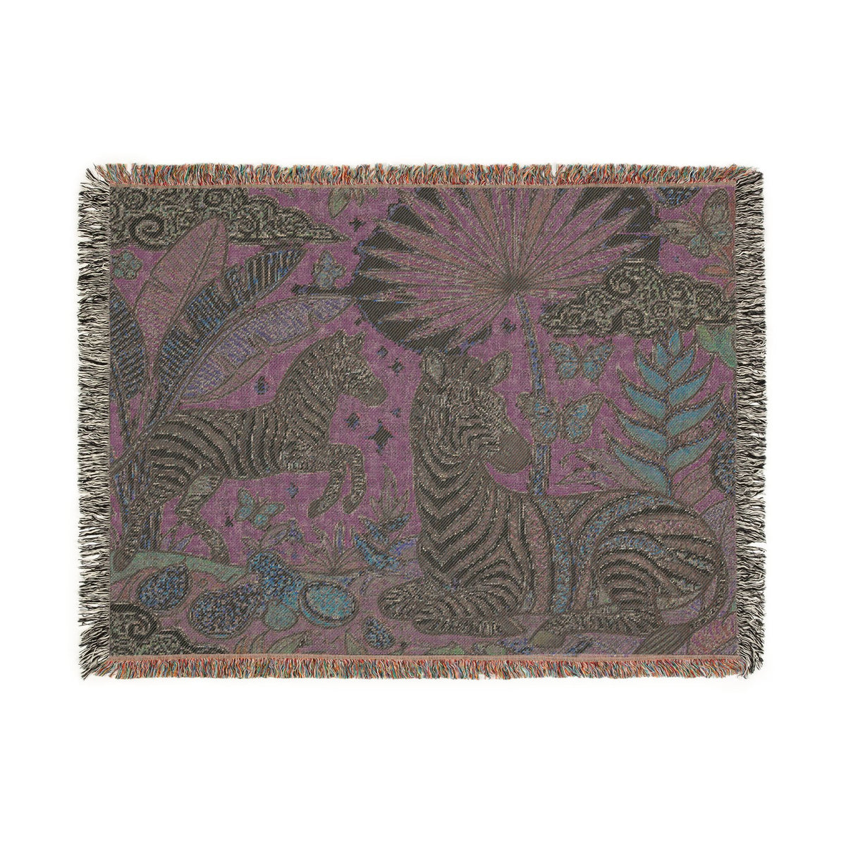 Jungle Zebras Woven Blanket | Tropical Animal Tapestry Throw