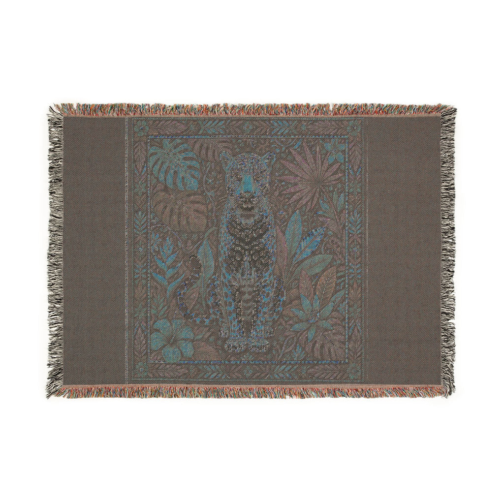 Vintage Mosaic Cheetah Woven Blanket | Jungle Leaves Tapestry Throw