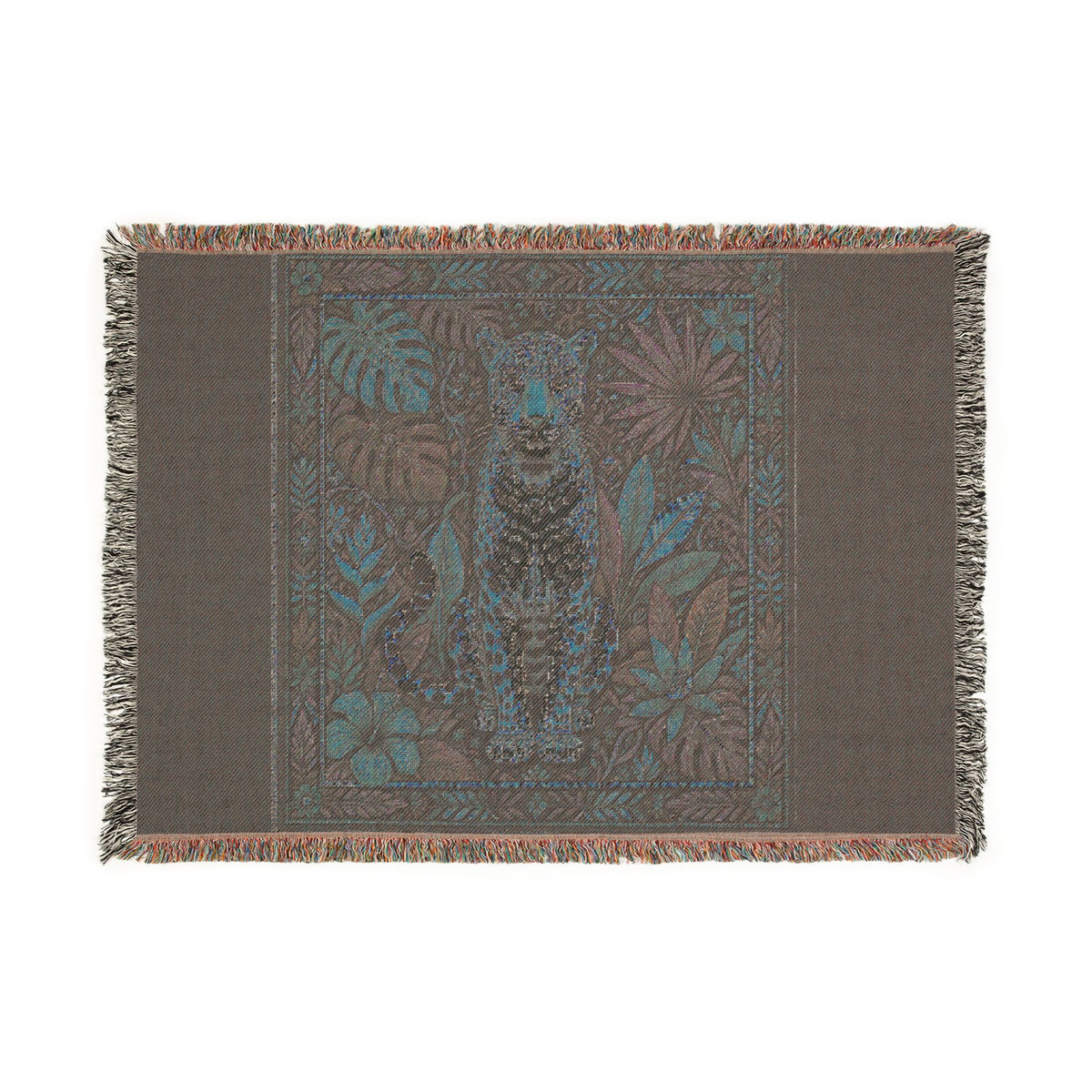 Vintage Mosaic Cheetah Woven Blanket | Jungle Leaves Tapestry Throw