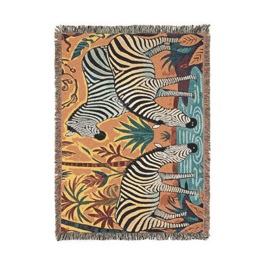 Zebra Tapestry Woven Blanket | Safari Animal Throw, Decorative Fringe Blanket