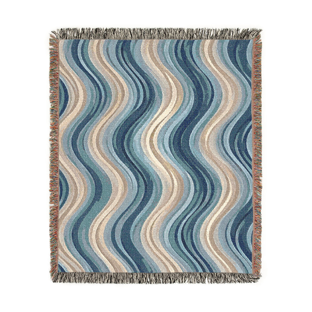 Ocean Wave Pattern Woven Blanket | Blue Teal Coastal Throw