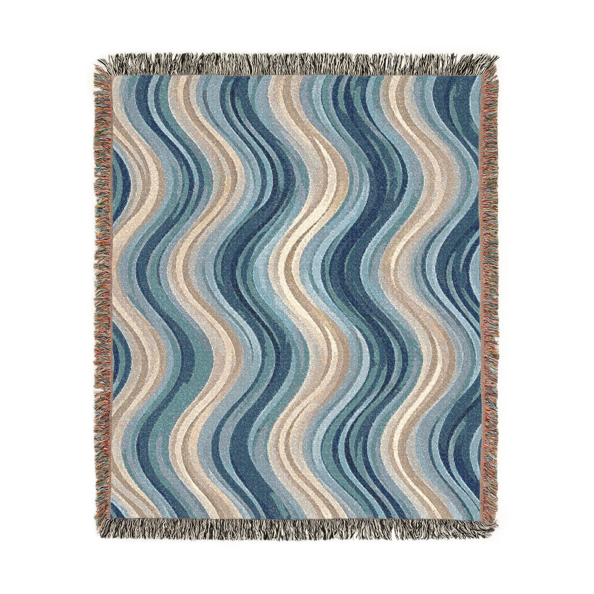 Ocean Wave Pattern Woven Blanket | Blue Teal Coastal Throw