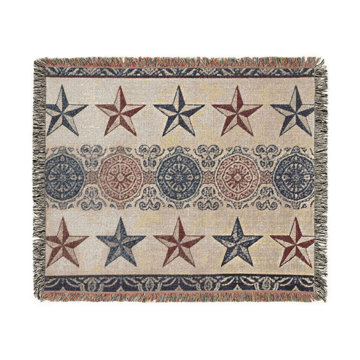 Rustic Star Pattern Woven Blanket | Southwestern Throw, Fringe Edge