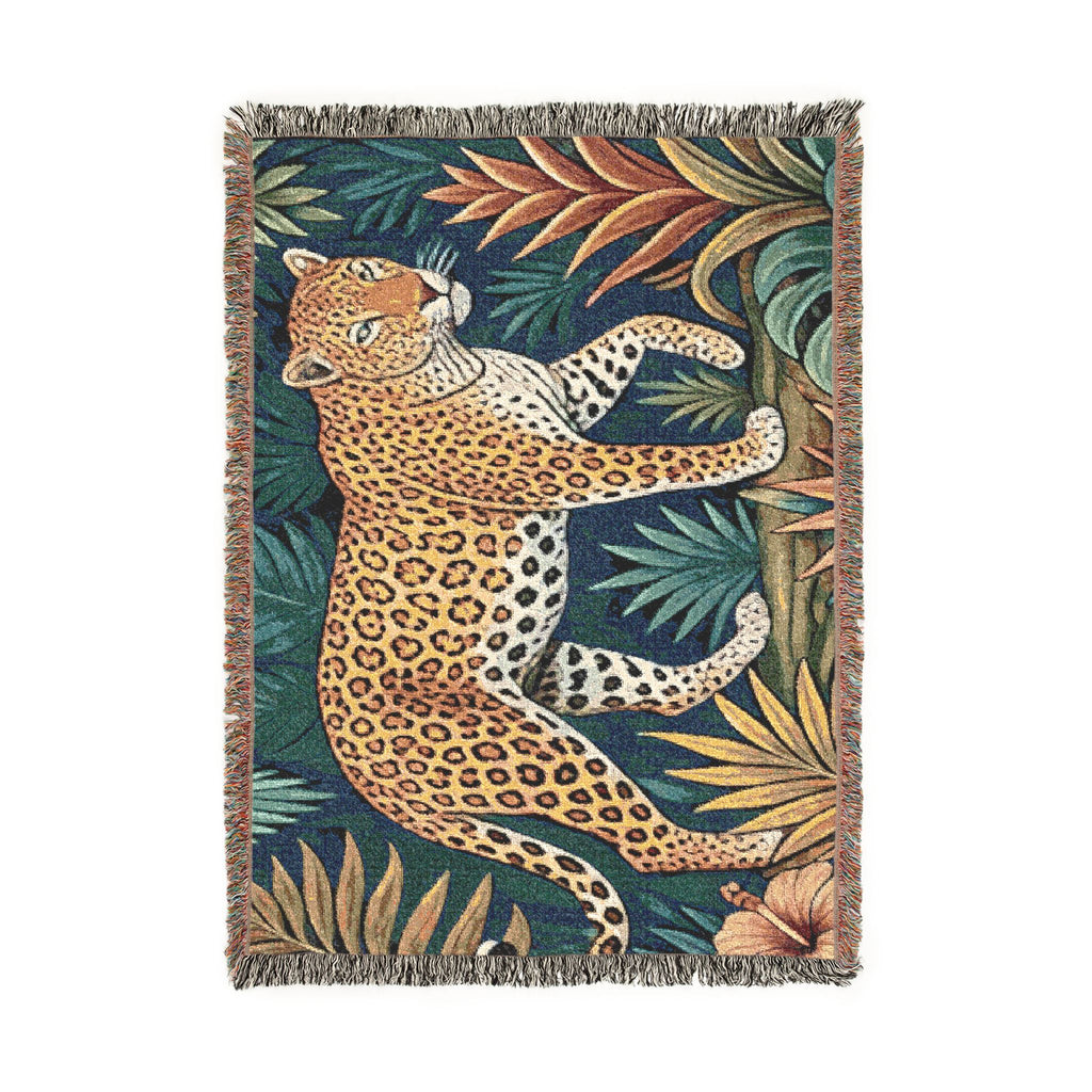 Leopard Jungle Tapestry Woven Blanket | Botanical Animal Throw