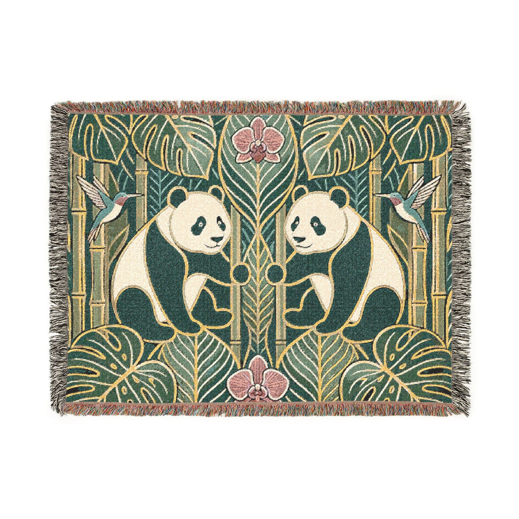Art Nouveau Panda Woven Blanket | Bamboo Motif Throw