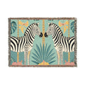 Zebra Mirror Illustration Woven Blanket | Tropical Safari Tapestry Throw