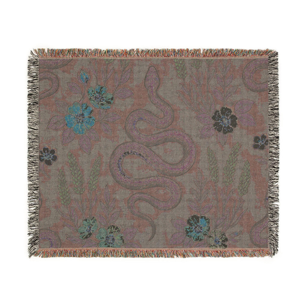 Floral Snake Illustration Blanket | Botanical Serpent Woven Throw