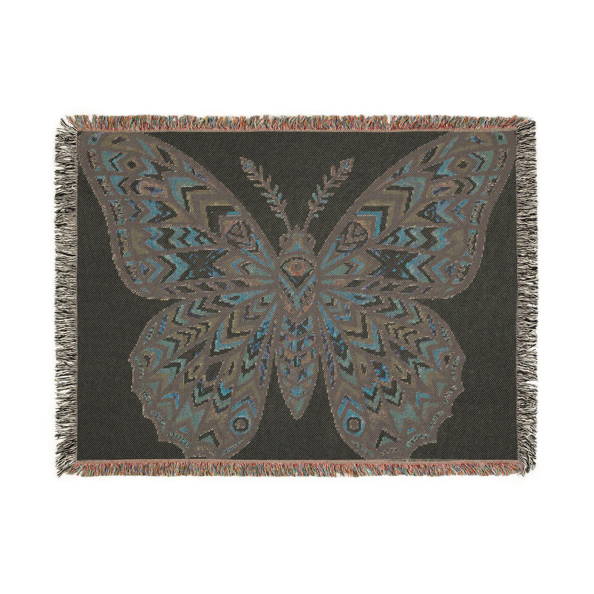 Boho Geometric Butterfly Woven Blanket | Tapestry Throw, Southwestern Motif