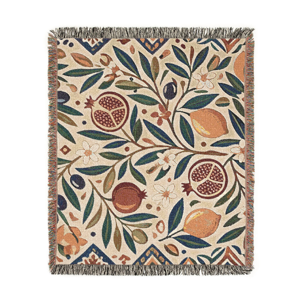 Pomegranate Olive Branch Woven Blanket | Botanical Throw