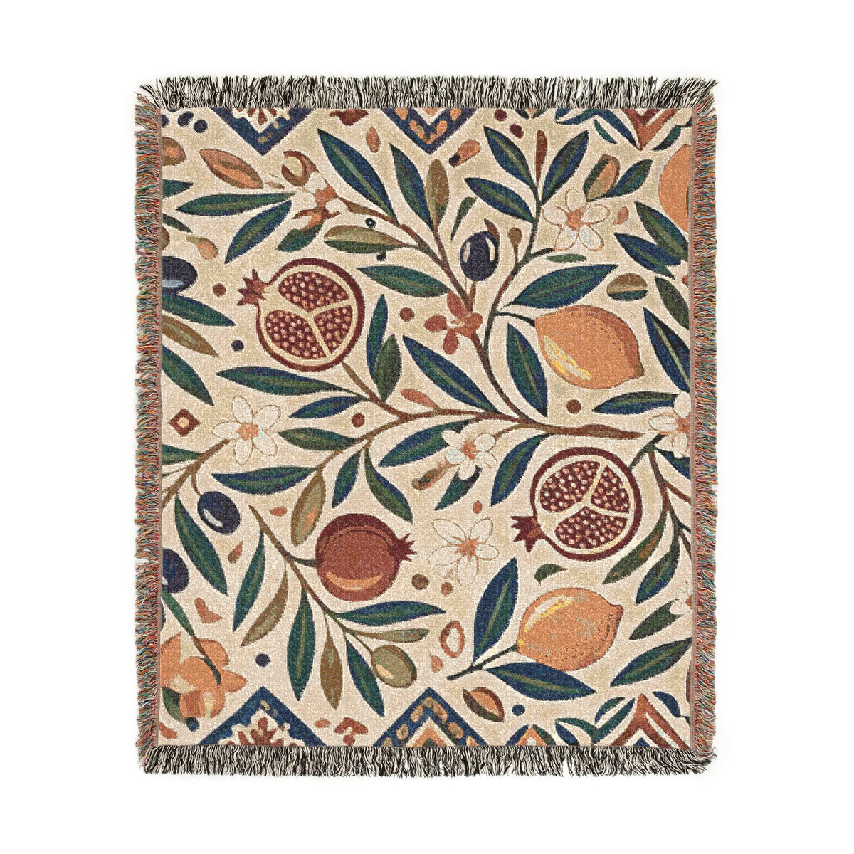 Pomegranate Olive Branch Woven Blanket | Botanical Throw