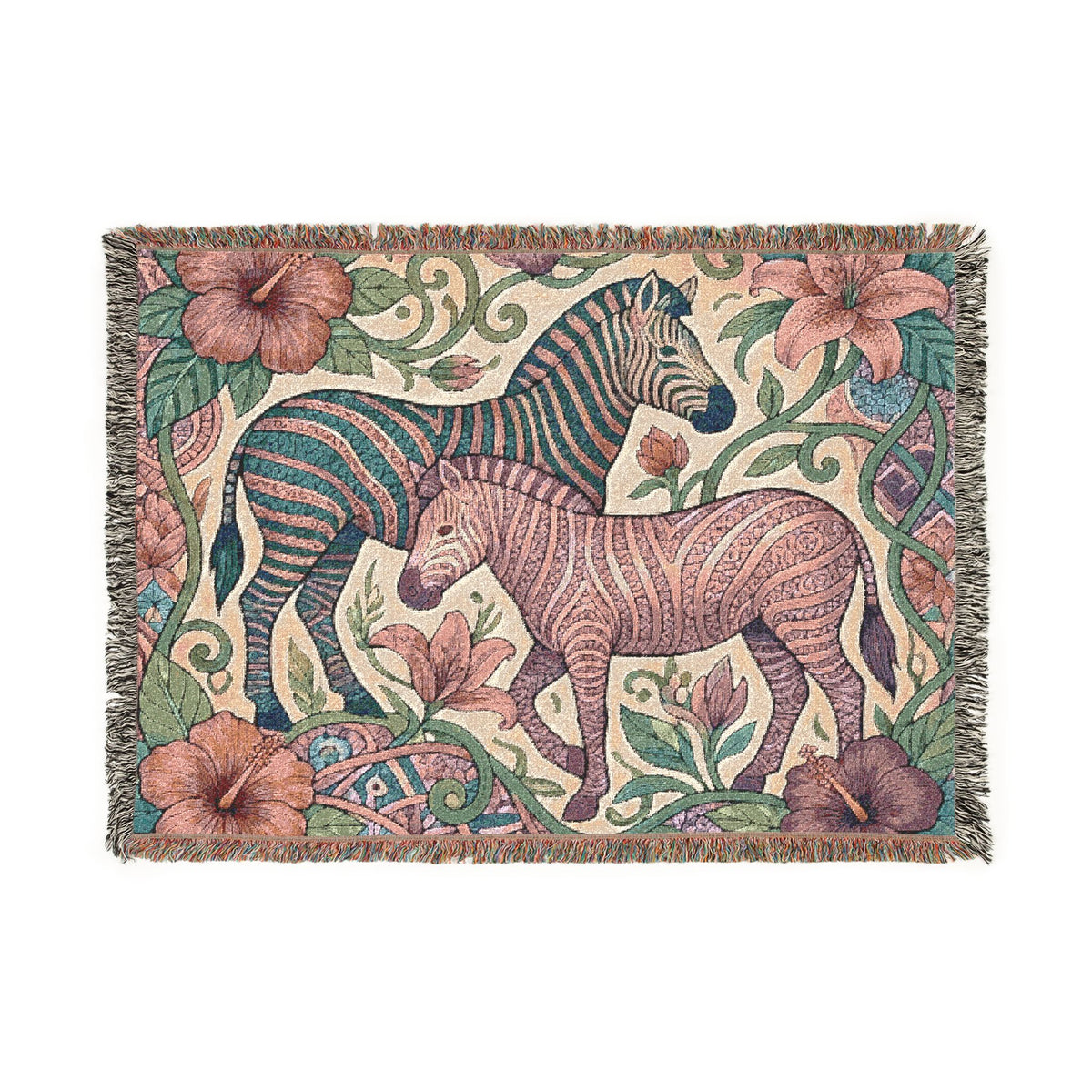Zebra Floral Tapestry Woven Blanket | Horse Striped Animal Throw