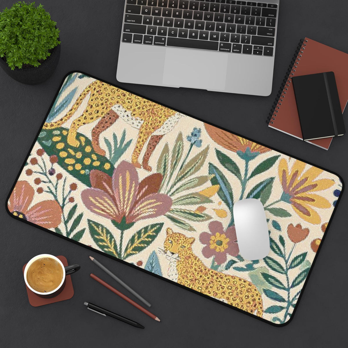 Vintage Floral Leopards Desk Mat | Botanical Jungle Mousepad