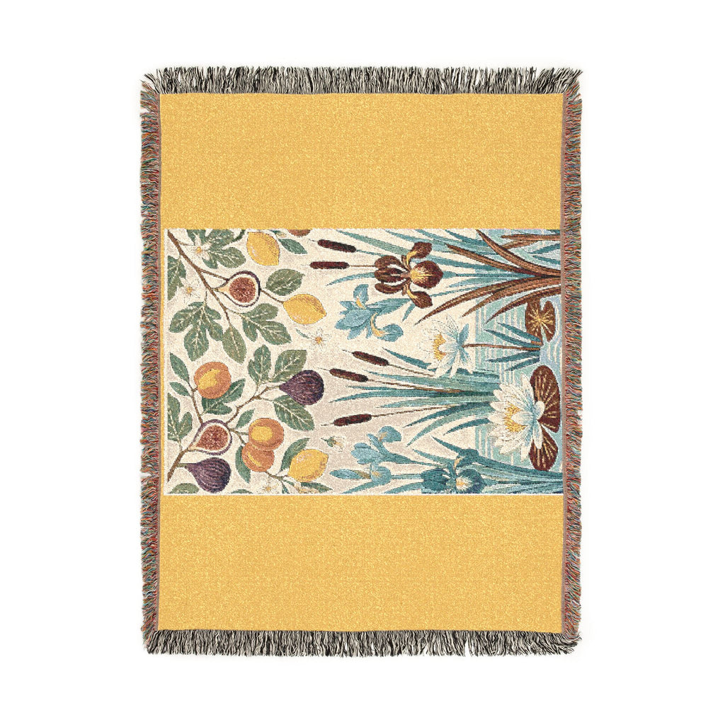 Botanical Panel Woven Blanket | Floral Fruit Tapestry Throw