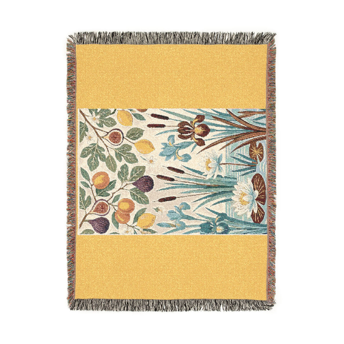Botanical Panel Woven Blanket | Floral Fruit Tapestry Throw