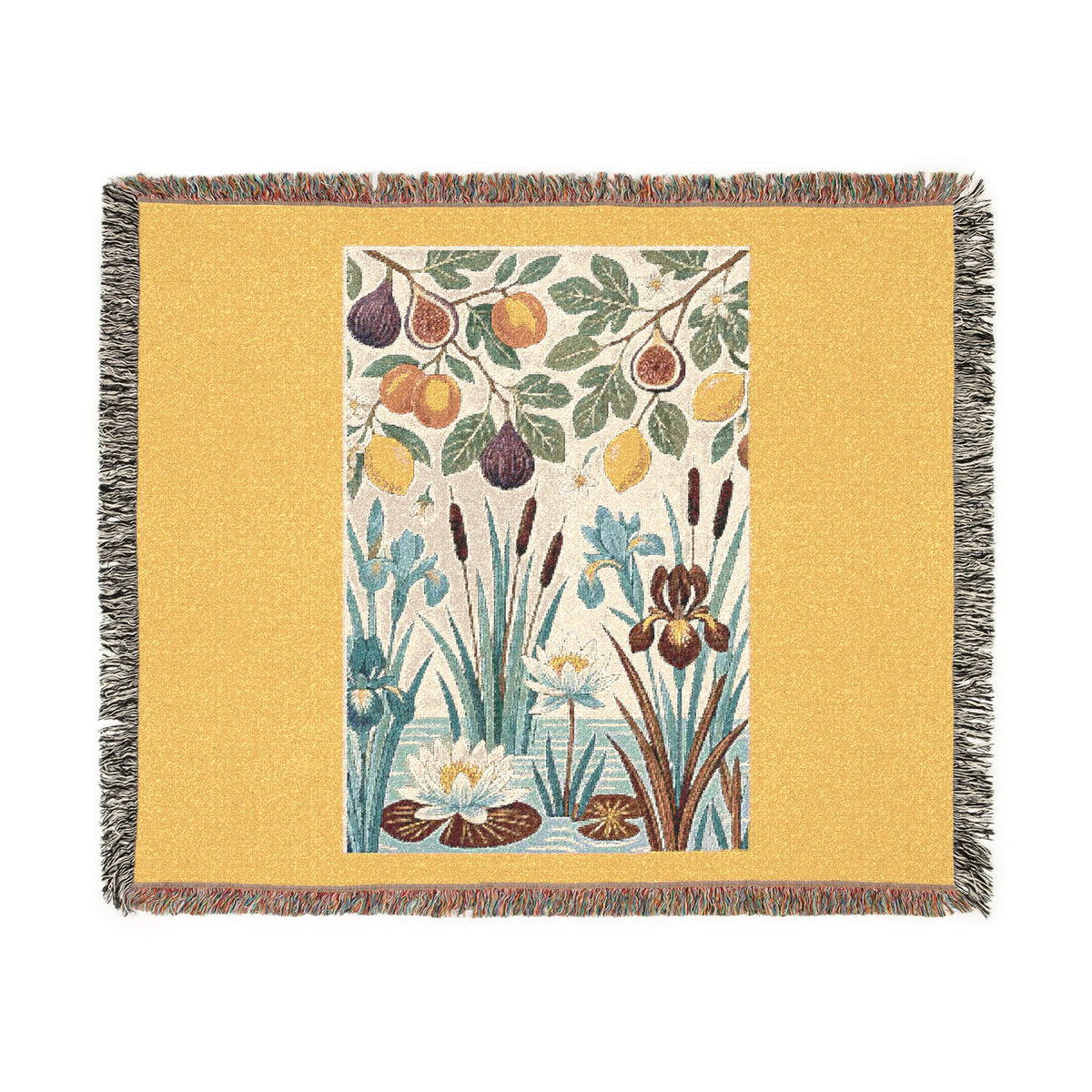 Botanical Panel Woven Blanket | Floral Fruit Tapestry Throw