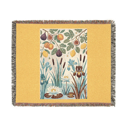 Botanical Panel Woven Blanket | Floral Fruit Tapestry Throw
