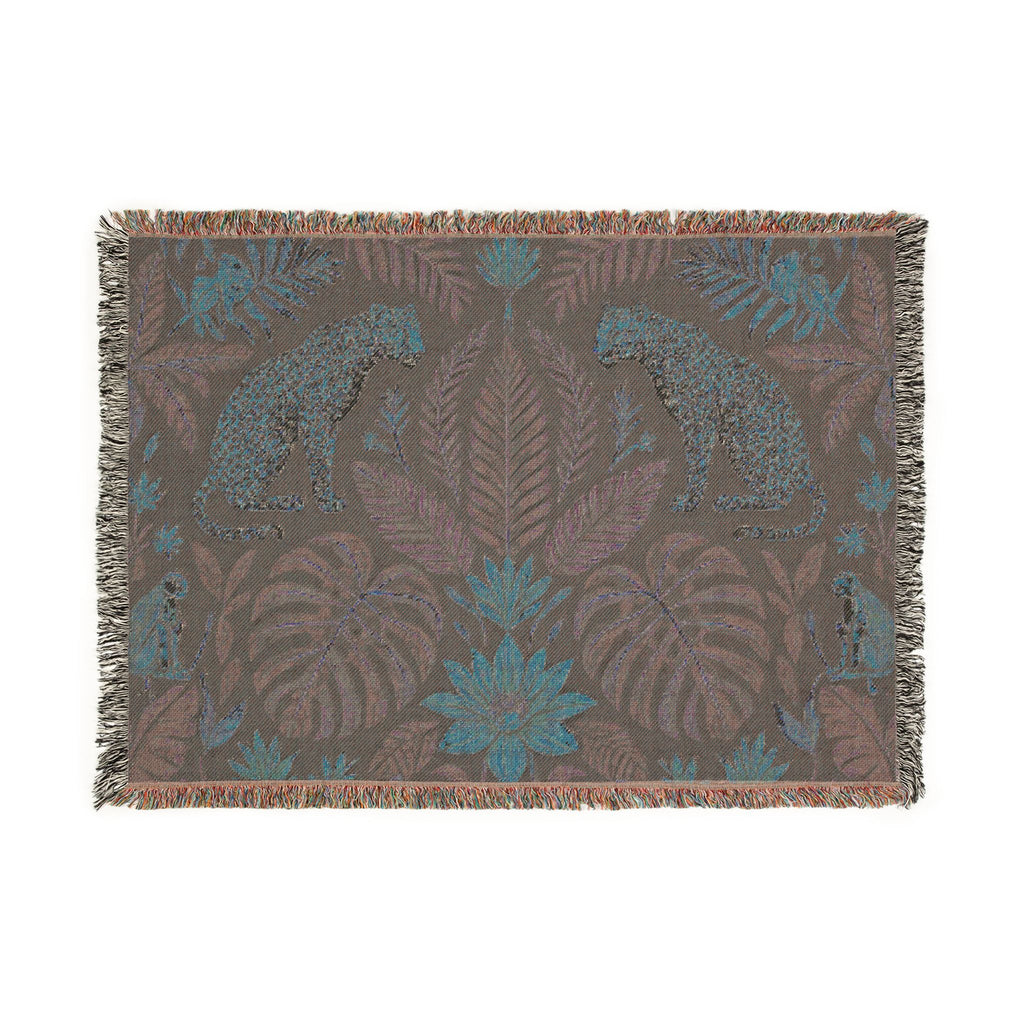 Tropical Leopard Jungle Woven Blanket | Botanical Throw, Tapestry Style
