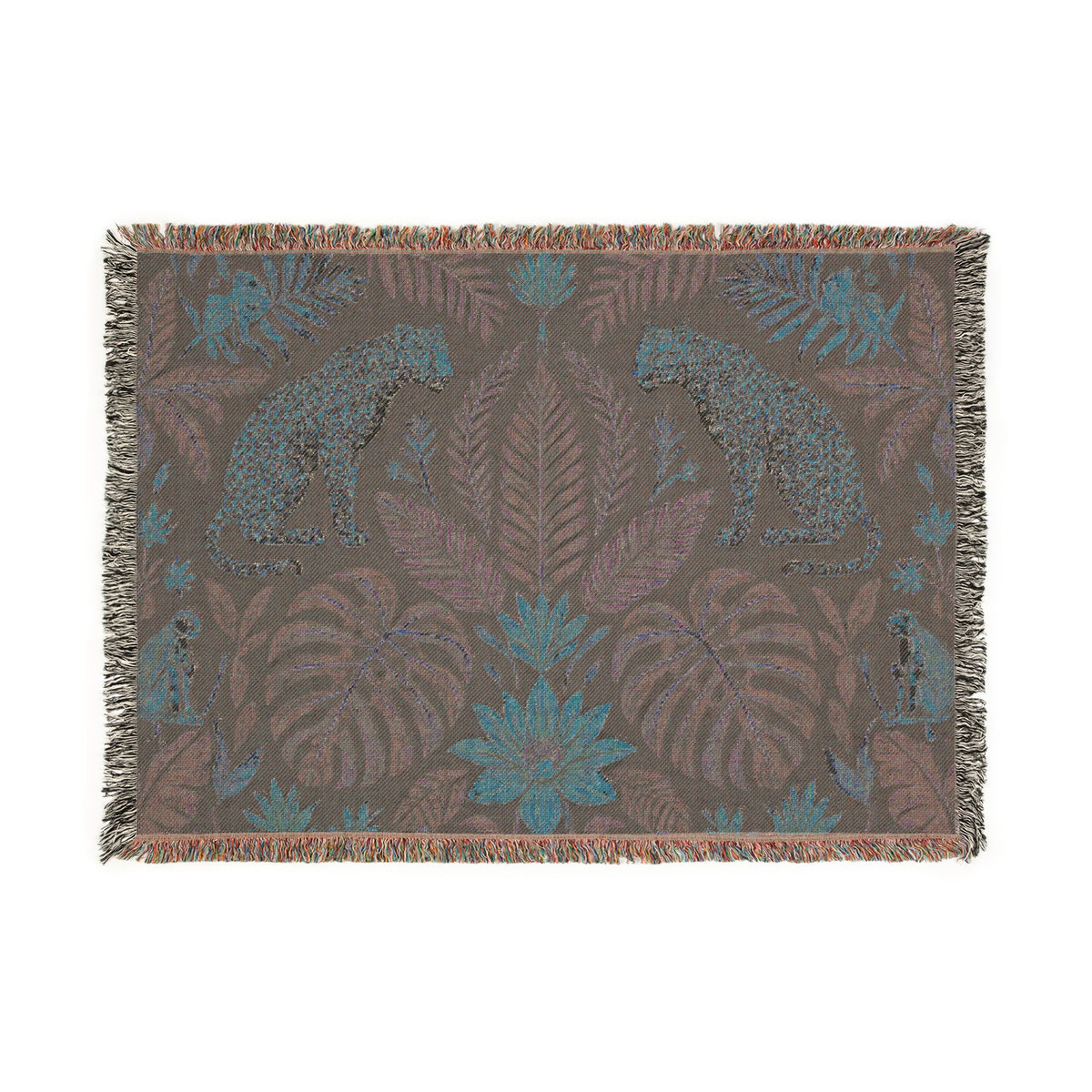 Tropical Leopard Jungle Woven Blanket | Botanical Throw, Tapestry Style