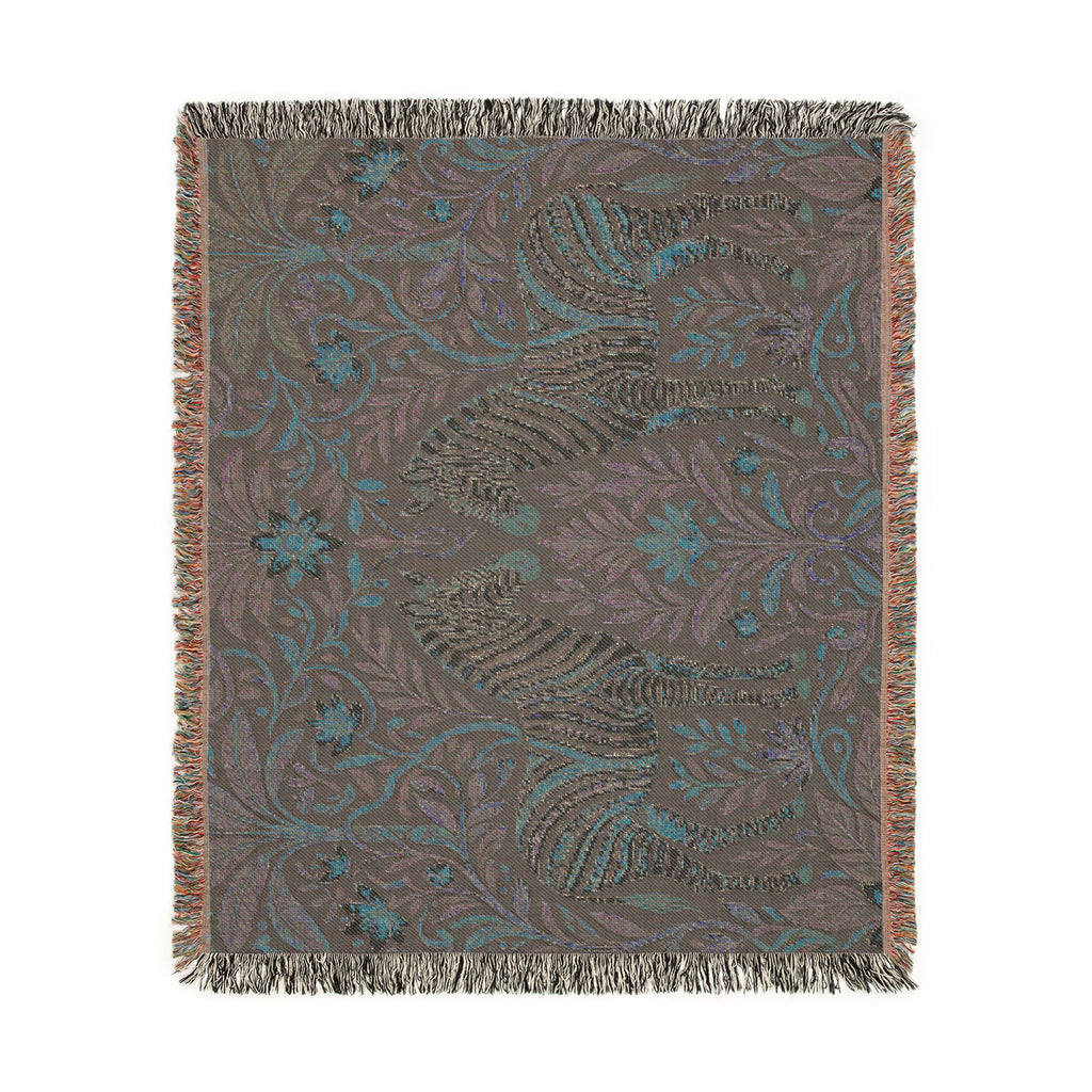 Zebra Tapestry Woven Blanket | Boho Vintage Floral Motif