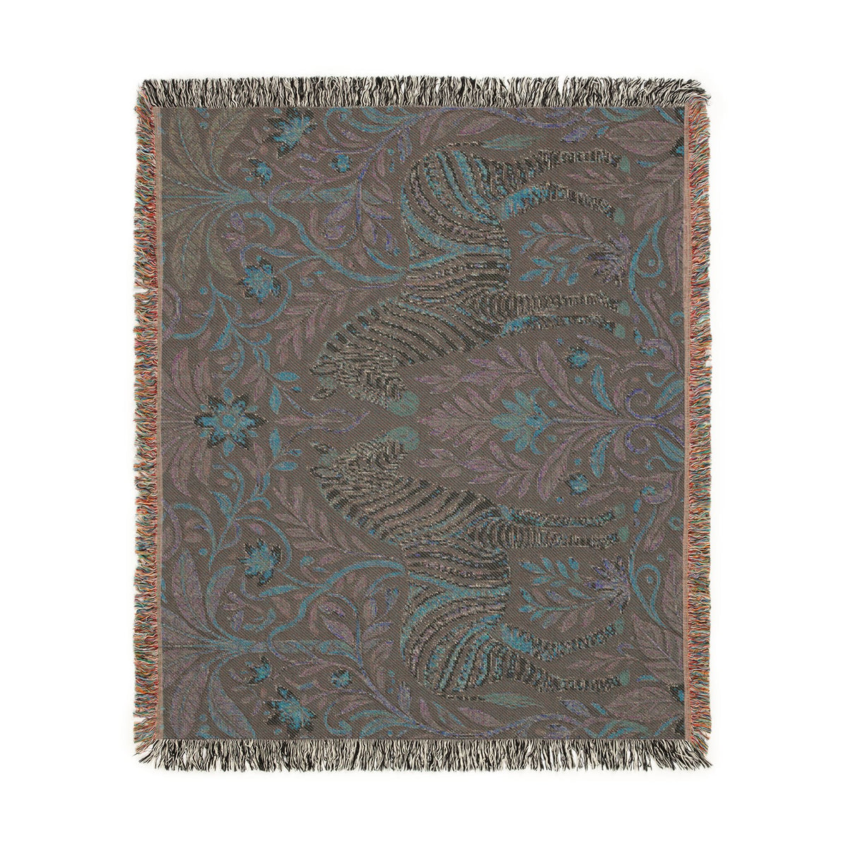 Zebra Tapestry Woven Blanket | Boho Vintage Floral Motif
