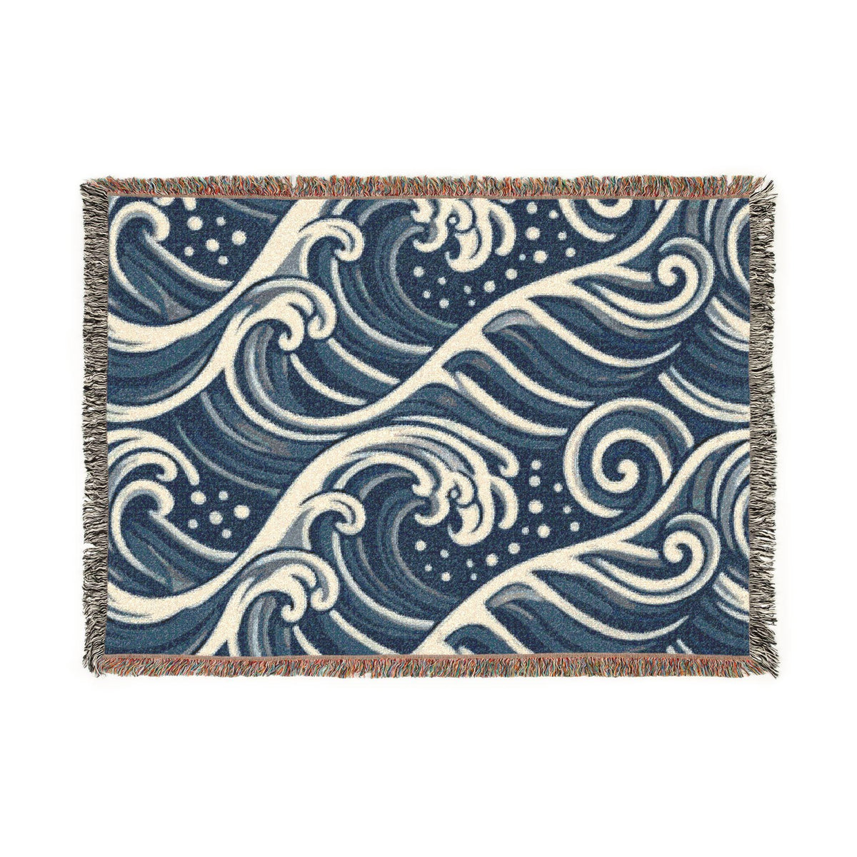 Ocean Wave Pattern Woven Blanket | Nautical Blue Throw