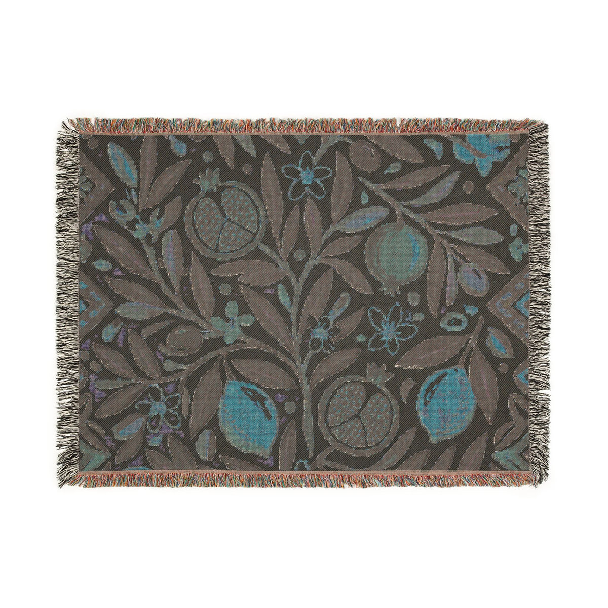 Pomegranate Olive Branch Woven Blanket | Botanical Throw