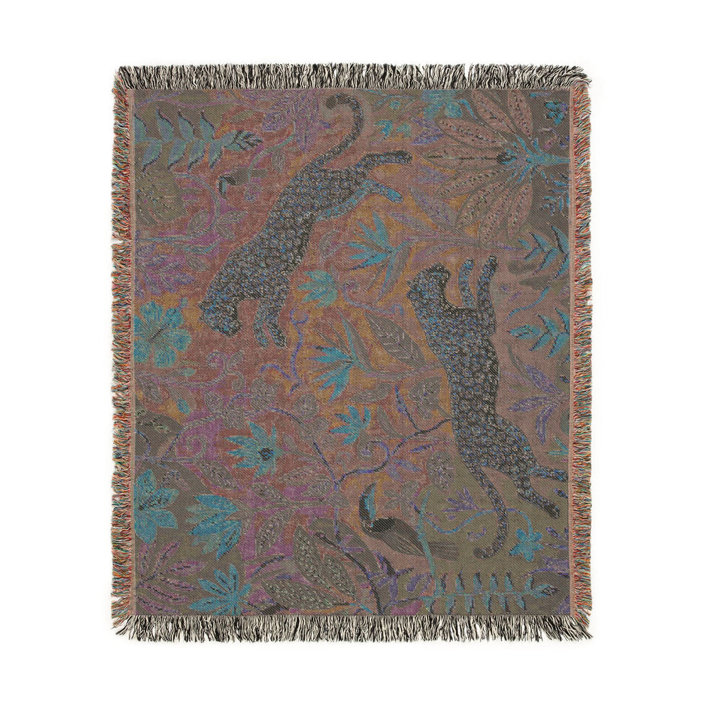 Leopard Jungle Tapestry Woven Blanket | Botanical Animal Throw
