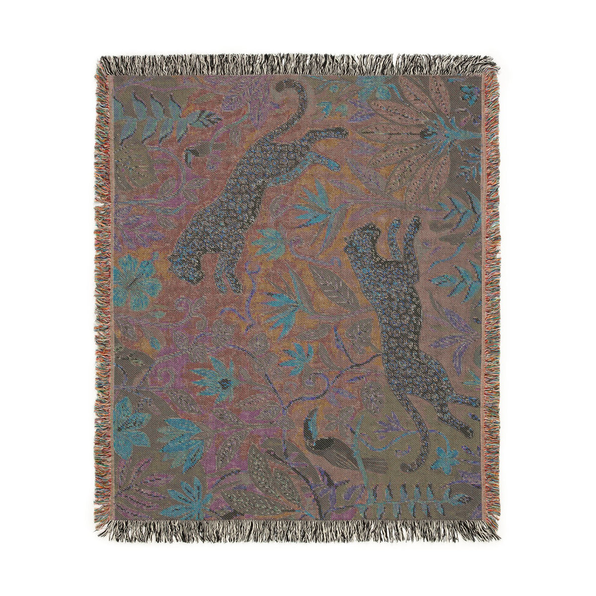 Leopard Jungle Tapestry Woven Blanket | Botanical Animal Throw